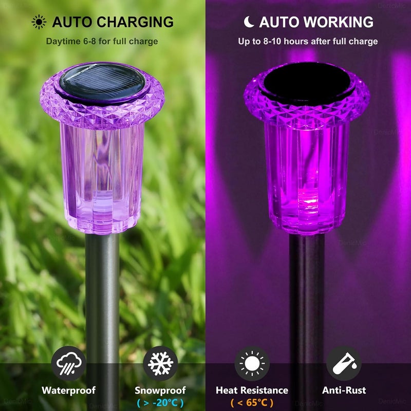 DenicMic Solar Lights Outdoor 10 Pack Waterproof Purple LED Stainless Steel Stake Outside Lights for Yard Pathway Garden Driveway Walkway Landscape Path Lighting - Image 3